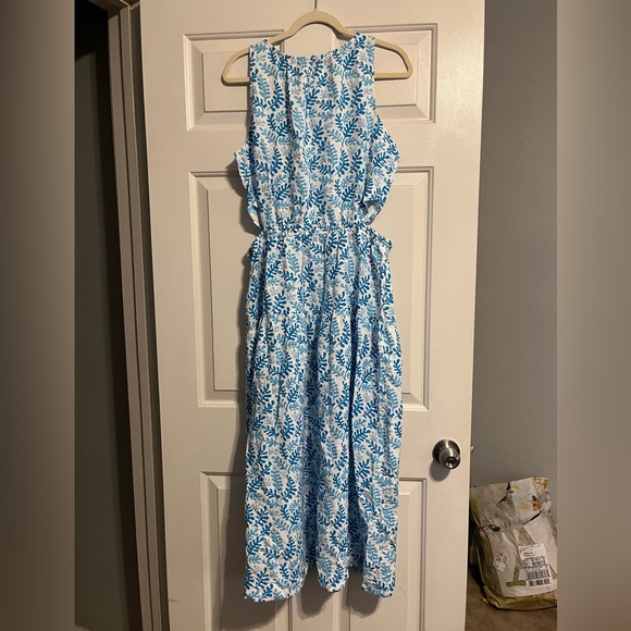 Coral Side Cutout Linen Blend Midi Dress | LOFT | NEW - Picture 3 of 4